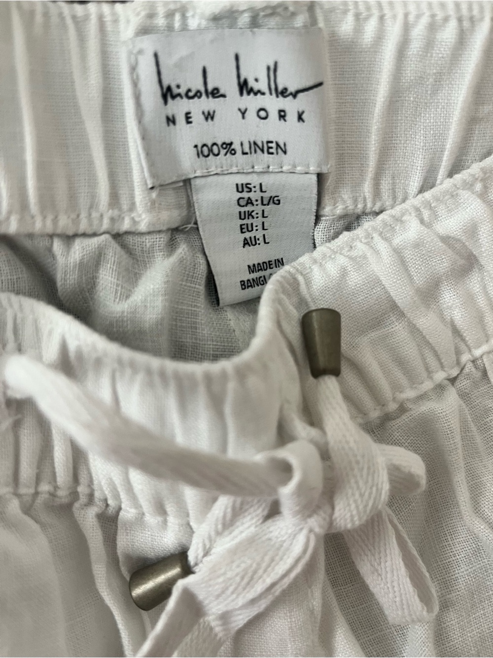 Nicole Miller 100% Linen White Cargo Joggers with Drawstring Waist - Picture 4 of 4